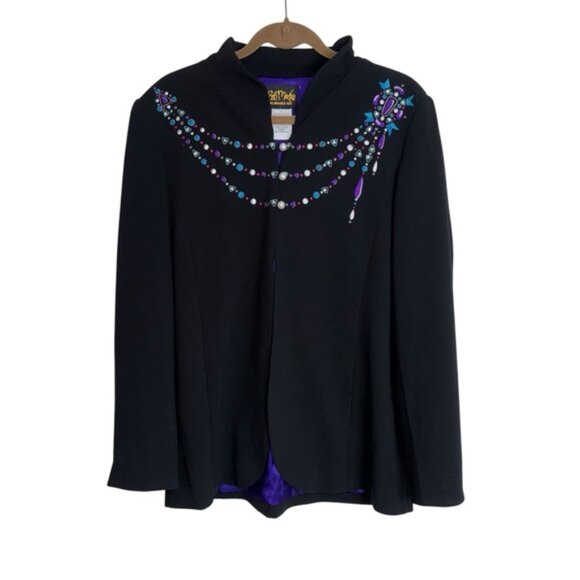 Bob Mackie Women’s Large Black Jacket Colourful Embellishments Pearl Buttons - Picture 1 of 9